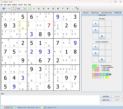 A solving demonstration in HoDoKu