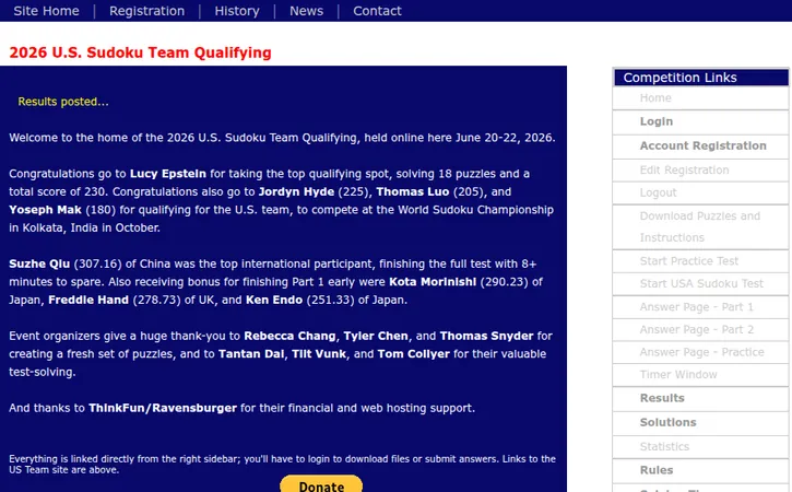A preview of the U.S. Sudoku qualifier website